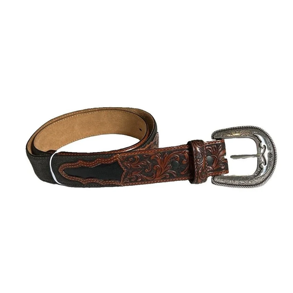 Tony Lama C41693 Brown /Black Western Cowboy Leather Belt Men's 36